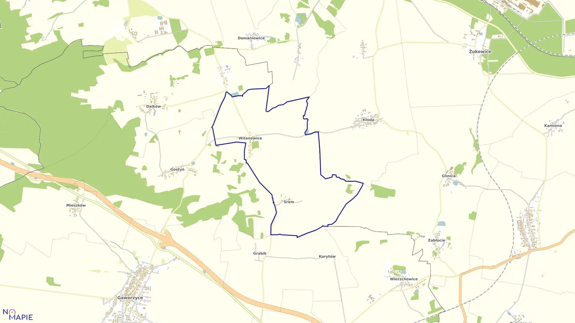 Mapa obrębu Śrem-Witanowice w gminie Gaworzyce